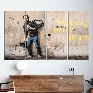 Toile imprimée élégante style art de rue Banksy : décoration graphique moderne, lot de 4 toiles - Product Image 1