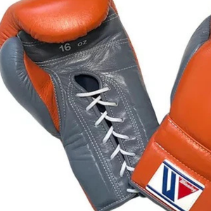 Gants de boxe à lacets Winning Orange Gris Cuir véritable de qualité supérieure Gants de boxe professionnels Entraînement Sparring 8oz 10oz 12oz - Product Image 3