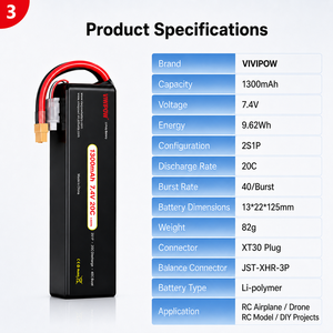 Baterai Drone Lithium Ion 1300mAh 20C Asli Pabrik, Densitas Energi Tinggi, Baterai Pengganti Drone untuk Drone Jarak Jauh - Product Image 5