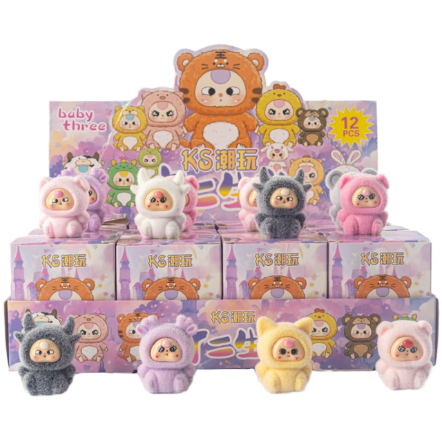 Hot Selling Cartoon Mini Flocking Blind Box Cute Characters Resin Mystery Box Toy Gift Kids Wholesale Three Blind Box Ages 12+