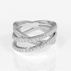 แหวนเพชรโมอิสทรงกลมตัด3แถวแหวนแต่งงานแหวนเงินสเตอร์ลิง - Product Image 4