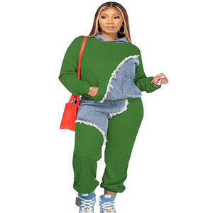 Conjunto Deportivo para Mujer, Sudadera con Capucha y Pantalones con Estampado de Patchwork, Manga Larga, Dos Piezas - Product Image 4