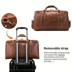 Sac de voyage en cuir véritable vintage léger et portable unisexe, sac de week-end avec compartiment pour ordinateur portable, bandoulière réglable - Product Image 4