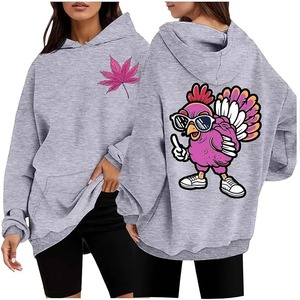 Women's Winter Warm <b>Purple</b> Turkey Print <b>Hoodie</b> Casual Long Sleeve Style with Lined Hood Breathable and Plus Size Design - Product Image 3