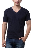 T-shirt formel en jersey 100 % coton pour homme, col en V, manches courtes, coupe classique, logo tricoté sur le devant, couleur unie