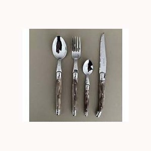 Juego pulido con espejo de plata real de alta calidad con diseño de mango de cuerno largo único Juego de cubiertos moderno - Product Image 1