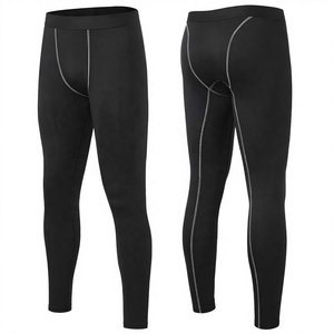 Leggings de compression intégrale pour hommes, taille élastique, noir uni, en Spandex et Nylon, pour l'entraînement - Product Image 1
