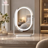 Miroir de maquillage ovale à LED avec éclairage, à intensité variable en continu, adaptateur 12V, cadre en fer, pour table, fourni par l'usine
