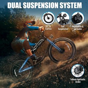 จักรยานไฟฟ้าพับได้มอเตอร์คู่ BIKE-5000W TT-E สำหรับผู้ใหญ่42MPH ชาร์จได้แรงดันไฟฟ้า63V 26x4ยางล้อใหญ่สำหรับทุกพื้นที่ - Product Image 5