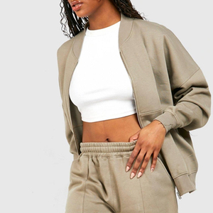 Ensemble survêtement femme deux pièces couleur unie avec sweat à capuche court zippé ajustable et pantalon – Nouvelle collection 2026 de haute qualité - Product Image 2