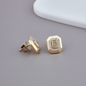 IGI Certified Yellow Radiant Cut Lab Grown Diamond Halo Stud <b>Earrings</b> Solid 925 Sterling Silver Octagon Halo Diamond <b>Earrings</b> - Product Image 2