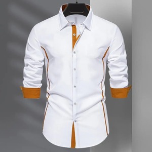 Camisa de algodón 2025 para hombre, camisa de manga larga de Color sólido de alta calidad para hombre, camisas informales con cuello vuelto de primavera para hombre, Top de viaje - Product Image 5