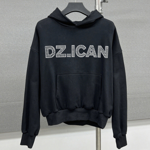 Sweat à capuche pour homme en coton 100% surdimensionné, coupe régulière, imprimé à l'écran, écologique, pour l'hiver, avec strass et perles - Product Image 3