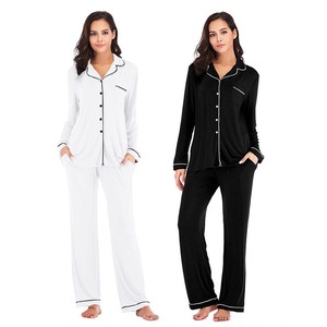 Pjs Sets Pijamas Conjuntos Mujeres Venta al por mayor Modal Ropa de dormir Sleep & Lounge Wear Custom Cotton Ladies Pijamas suaves de manga larga - Product Image 1