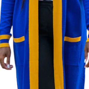 Long Blue and <b>Gold</b> Cardigan for Women Soft Knit <b>Fabric</b> Open Front Stylish Sorority Outerwear for Layered Looks - Product Image 4