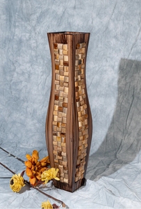 Florero de madera de diseño de mosaico alto para decoración de oficina en casa florero de madera largo rústico Decoración elegante para oficina en casa - Product Image 3