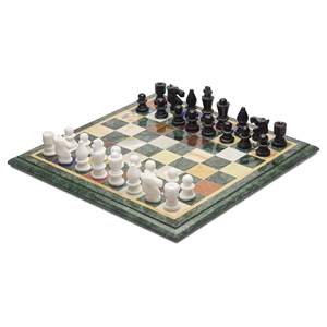 Handmade Traditional Design <b>White</b> Marble Chess <b>Table</b> with Inlaid Semiprecious Stones for Home Office Bedroom Living Room - Product Image 1