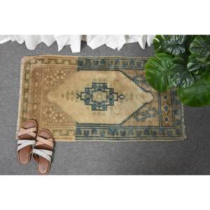 Clásico Beige azul 1,7X3 pies Alfombra de lana hecha a mano 3D diseño de retazos turcos para adolescentes sala de estar o dormitorio con respaldo de látex - Product Image 4