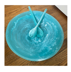 Cuenco de resina para servir frutas de epoxi rosa oscuro con juego de 2 cucharas diseño de postre para servir ensaladera - Product Image 4