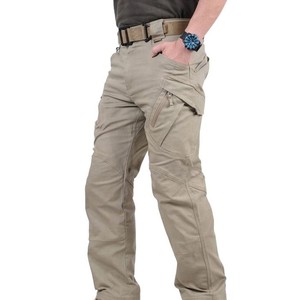 Pantalon cargo décontracté pour homme, mélange polyester/coton, taille plus, coupe droite, multi-poches, toile, taille haute, lavage clair, pantalon d'extérieur - Product Image 4