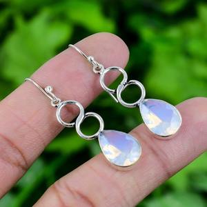 925 plata esterlina sólida hecha a mano Spinner piedra lunar piedras preciosas pendientes colgantes 925 Plata estampada niñas y mujeres pendientes joyería - Product Image 4