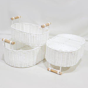 Artex Dong Thap Ensemble de paniers de rangement ovales blancs multifonctionnels en plastique avec poignées en bois 3 pièces pour l'organisation de la maison - Product Image 3