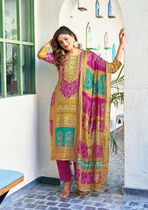 Elegante Conjunto de Salwar Kameez de Muselina de Viscosa con Estampado Tradicional Maruti para Mujer, Completamente Cosido, Ideal para Bodas Indias, Exportación - Product Image 2