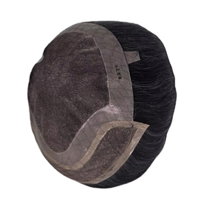 Peluca de Cabello Humano con Encaje Frontal Mono, Cabello Chino Virgen Remy, Parches de Cabello, Lacio Rizado, Ondulado Profundo, 1b+gris - Product Image 1