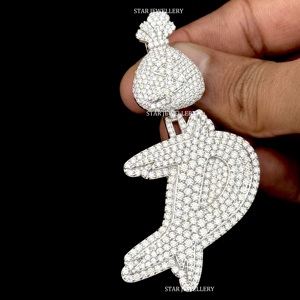 Colgante de Oro 10K con Diamantes Naturales Redondos de Corte Brillante, Letra Inicial Personalizada, Estilo Hip Hop, Joyería Unisex - Product Image 4