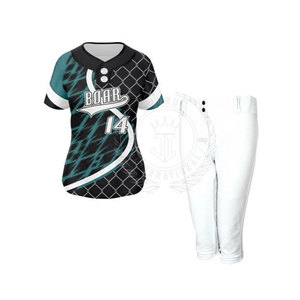 Ensembles d'uniformes de softball respirants 100 % polyester à col en V, fabriqués en usine, avec logo personnalisé imprimé, design unique, haute qualité, pour femmes, 360g - Product Image 1