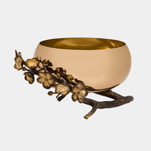 Elegante cuenco de metal dorado con ramas de flores, cuenco para servir comida y ensalada para ocasiones especiales y uso en eventos - Product Image 6