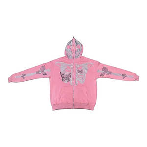 Venta en línea Logotipo personalizado Sudadera con capucha de diamantes de imitación de lujo Diseño de brillo personalizado para mujeres Proveedor de ropa de calle - Product Image 1