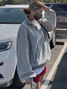 Sudaderas de algodón y poliéster de gran tamaño con bolsillo de canguro, sudadera térmica deportiva personalizada con hombros caídos de gran tamaño para mujer - Product Image 6