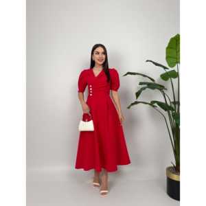 Vestido Satinado 2130 con Chaqueta de Manga Abullonada, Cuello y Detalle de Botones, Silueta en A y Cintura Natural - Product Image 4