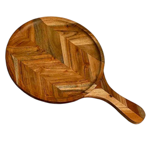 Plateau à pizza rond en bois de haute qualité, personnalisable en gros, avec poignées en bois massif, pour hôtel, restaurant, maison - Product Image 1