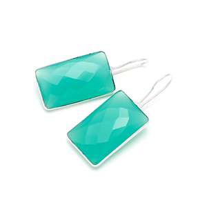 Pendientes de Plata de Ley 925 hechos a mano con forma rectangular y piedras preciosas de Calcedonia peruana estilo bohemio boda para mujer - Product Image 1