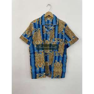 Conjunto de pijama corto de talla grande hecho a mano de algodón con estampado floral unisex, ropa de dormir transpirable de primera calidad para primavera - Product Image 5