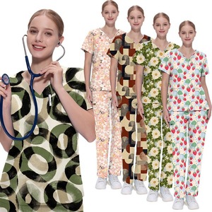 Uniformes elásticos Hospital Scrubs Venta al por mayor Uniformes Traje Mujeres Enfermera Scrubs Scrub Trajes Colores Hospital Uniforme Diseños - Product Image 1