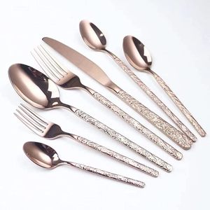 Juego de cubiertos de metal plateado de aspecto vintage con mango de cobre martillado antiguo para juegos de cubiertos de comida de restaurante - Product Image 6