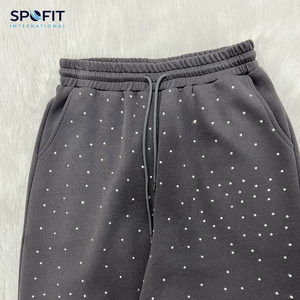 Costumes de jogging en coton de haute qualité imprimés avec logo personnalisé Survêtements de haute couture pour hommes avec cordon de serrage Streetwear avec strass - Product Image 4