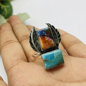 แหวนแต่งงานของผู้หญิงทำด้วยมือเงินแท้925แหวนแฟชั่นสีเทอร์ควอยซ์ฝังหนามเตยดีไซน์เนอร์ - Product Image 3