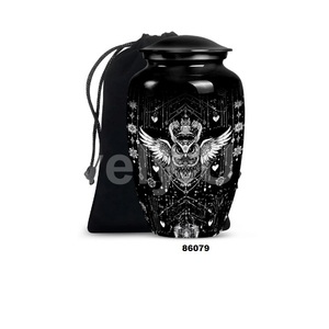 Gran oferta, urna conmemorativa de cremación con tema de búho de aluminio grande para cenizas humanas adultas con tapa y bolsa de terciopelo gratis - Product Image 2