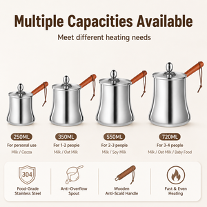 <span class=keywords><strong>Cafetière</strong></span> turque en acier inoxydable 304, Cezve Ibrik, <span class=keywords><strong>cafetière</strong></span> arabe, chauffe-lait, théière avec poignée et couvercle en bois - Product Image 2