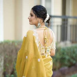 ผ้าส่าหรีผ้าไหมลายแถบนุ่มสำหรับนำเสนอสินค้าส่งออกจากราชวงศ์พร้อมลำดับเสื้อและงานปักลวดลาย - Product Image 3