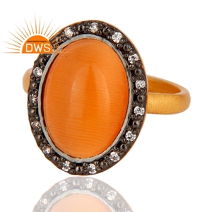 925 plata esterlina 18K chapado en oro Natural Cz y melocotón piedra lunar piedra preciosa anillo apilable joyería para mujer regalo para ella - Product Image 2