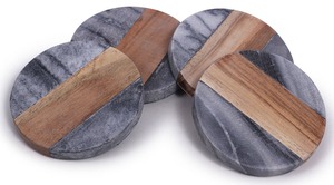 Ensemble de sous-verres et assiettes à thé en marbre en bois de style classique exquis pour un service à thé et café de haute qualité et un décor de table sophistiqué - Product Image 2