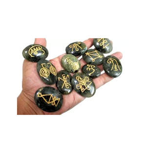 ชุด karuna 11ชิ้นหินหยกเรกิหยกบำบัดธรรมชาติแกะสลักรูปวงรี larvikite คริสตัลของขวัญขายส่ง - Product Image 3