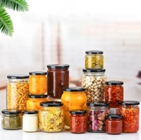 Grosir stoples kaca bulat 180ml 200ml 480ml 500ml 750ml ml wadah kaca penyimpanan makanan kedap udara kosong dengan tutup logam