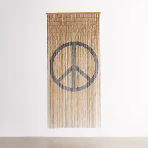 Peace sign bamboo bead curtain for entrance door hanging beaded string curtains printed blind beads