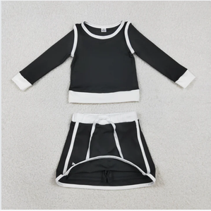 GLD1481 Solid Color <b>Black</b> Yoga Girls <b>Skorts</b> Set - Product Image 2